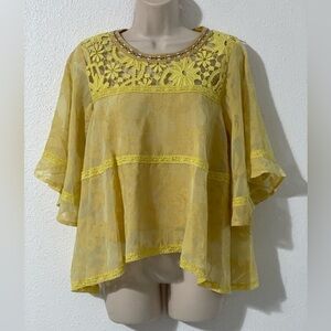 Esley Yellow Lace Women's Top Size Small